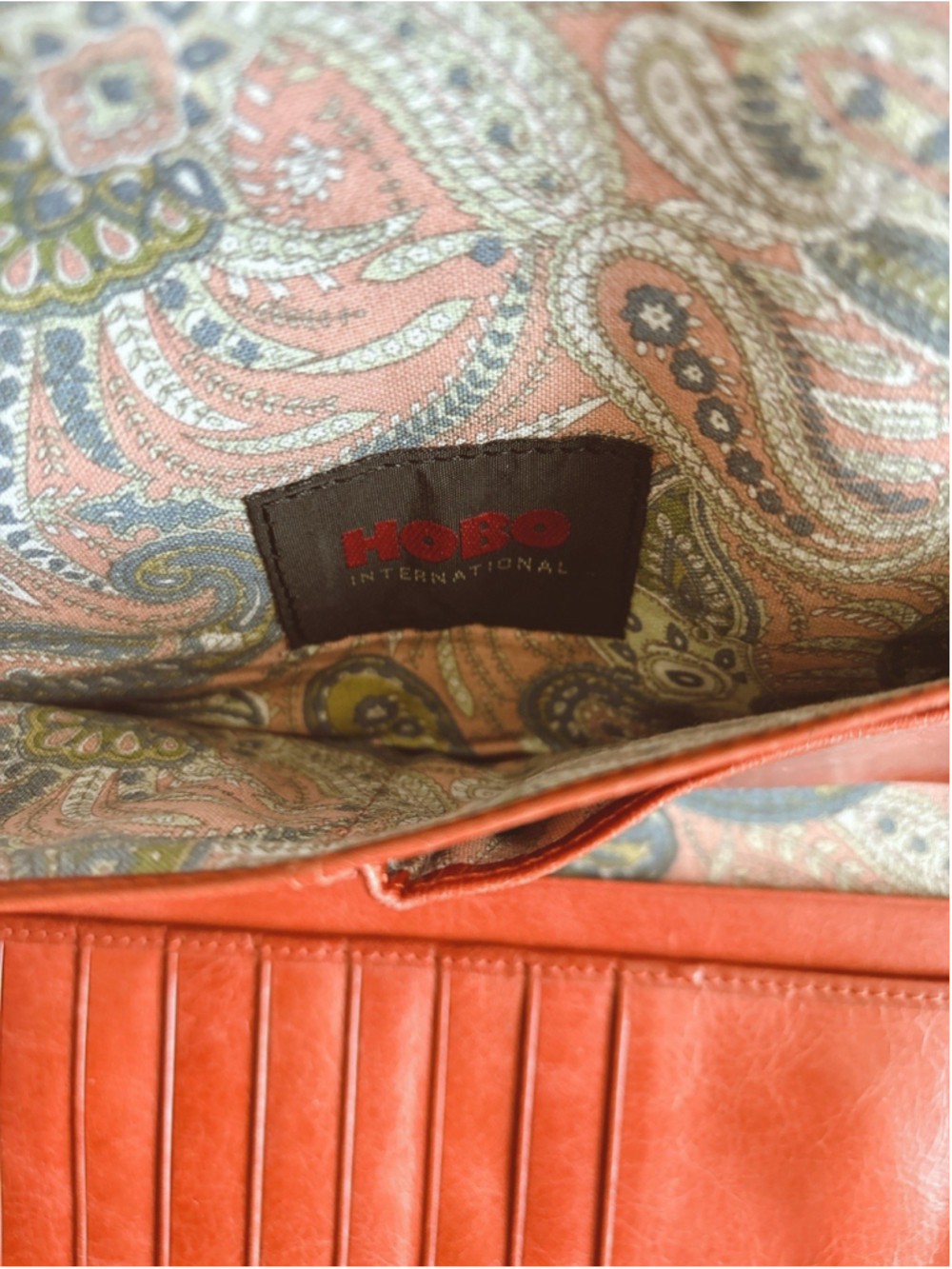 Hobo International Sadie Trifold Wallet Burnt Orange Paisley Lining Snap - Picture 7 of 8